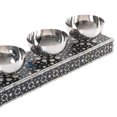 Stainless Bowl with Mother of Pearl Black Base for Ramadan