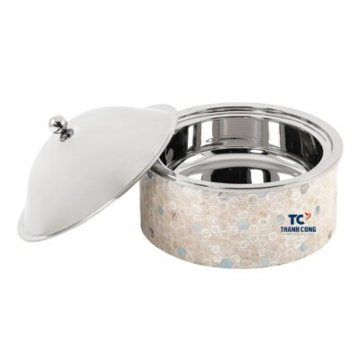 stainless food container with mother of pearl base