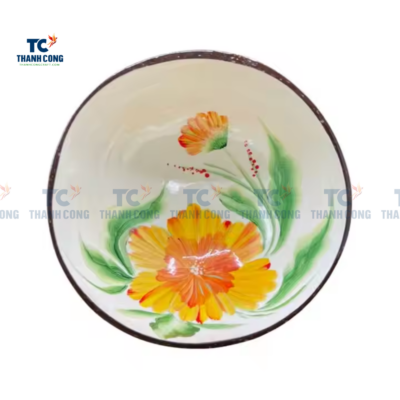 Lacquer Painting With Flower Pattern Coconut Bowl (TCLCB-9010)