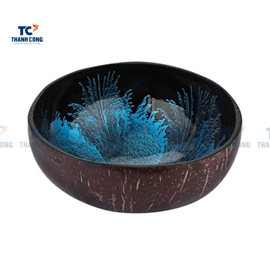 Dark Blue Lacquered Coconut Bowl With Flower Shape (TCLCB-9004)