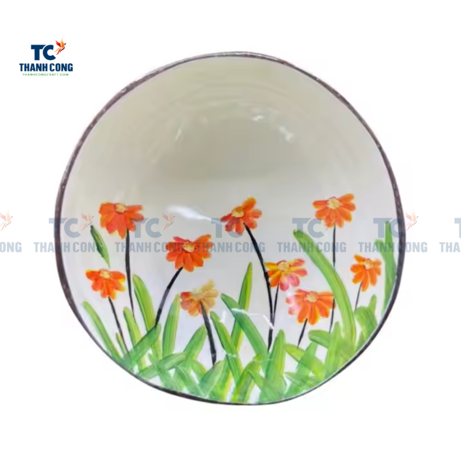 Lacquer Painting With Flower Pattern Coconut Bowl (TCLCB-9009)