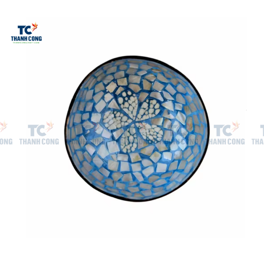 Blue Lacquer Mother Of Pearl Inlaid Coconut Bowl With Flower Pattern (TCLCB-9025)