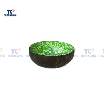 Green lacquer mother of pearl inlaid coconut bowl (TCLCB-9012)