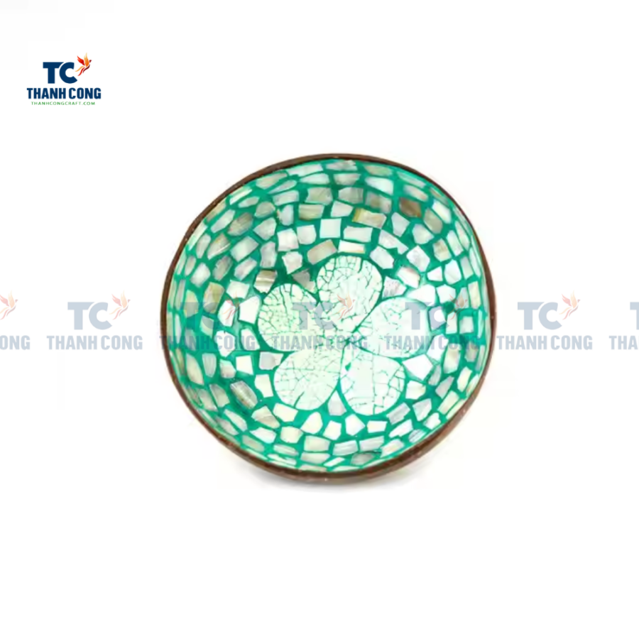 Green Lacquer Mother Of Pearl Inlaid Coconut Bowl With Flower Pattern (TCLCB-9024)