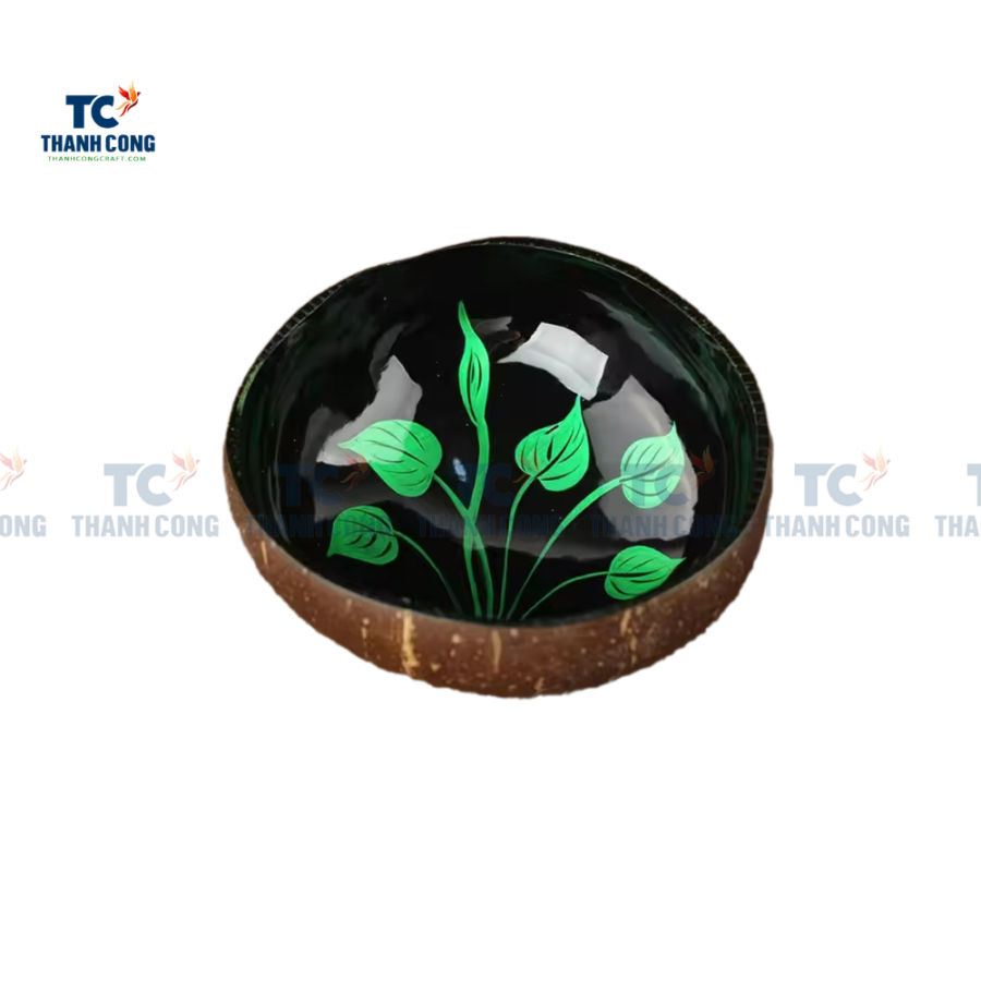 Lacquer Coconut Bowl With Green Grass Leaves (TCLCB-9022)