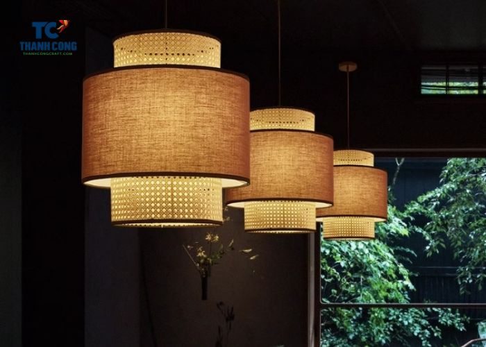 Bamboo pendant lamp with fabric cage for dining table decoration