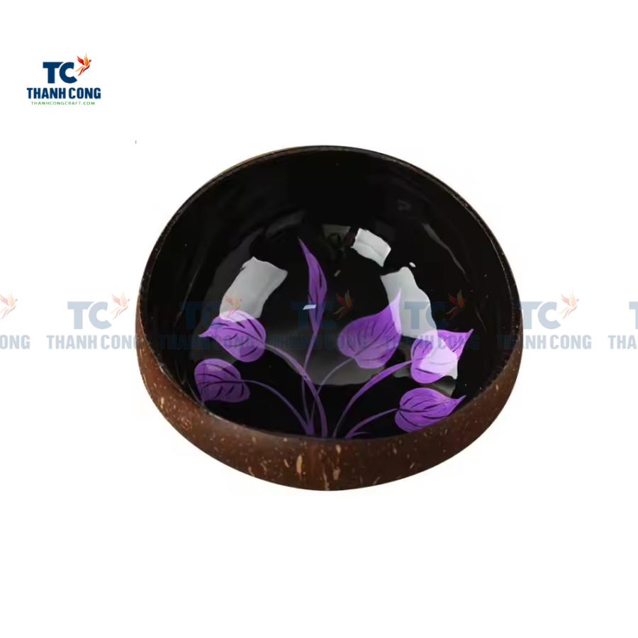 Lacquer Coconut Bowl With Purple Grass Leaves (TCLCB-9023)