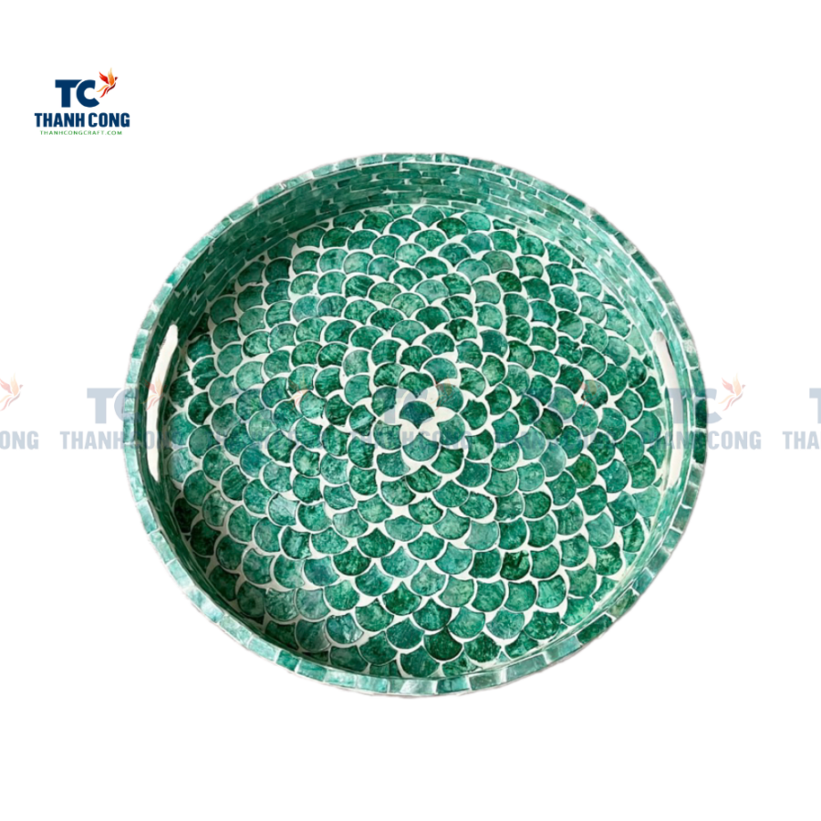 Green Mother Of Pearl Fish Scale Inlaid Tray (TCMTR - 9011)