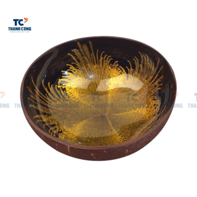 Yellow Lacquered Coconut Bowl With Flower Shape (TCLCB-9005)