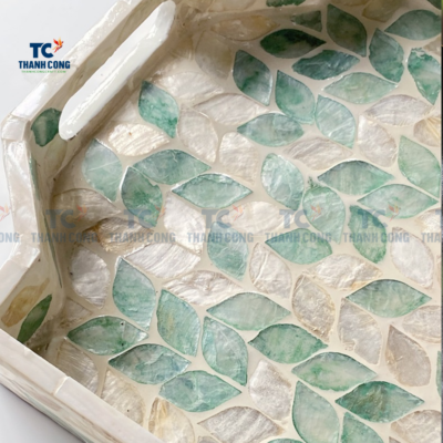 Mother Of Pearl Tray With Green Leaves (TCMTR – 9013)