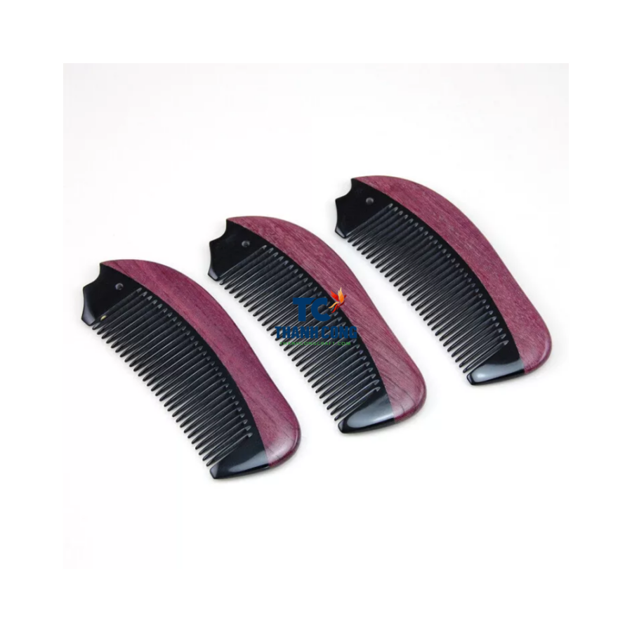 Fine Teeth Horn Comb Purple Wooden Handle (TCLSHC-9029)