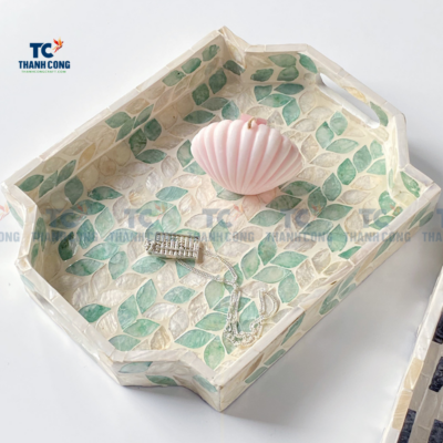 Mother Of Pearl Tray With Green Leaves (TCMTR – 9013)