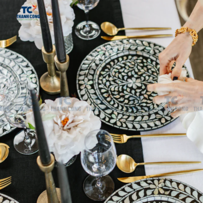 Black Round Mother of Pearl Trays (TCMTR - 9005)