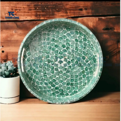 Green Mother Of Pearl Fish Scale Inlaid Tray (TCMTR - 9011)