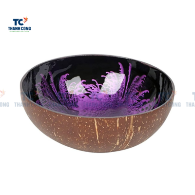 Coconut Bowl With Lacquer Purple Pattern (TCLCB-9003)