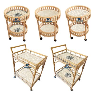 wholesale rattan cart with mother of pearl inlay