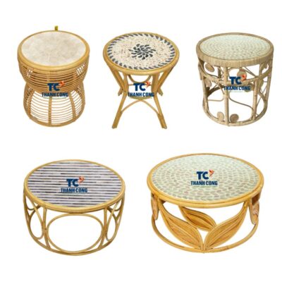 wholesale rattan table with mother of pearl