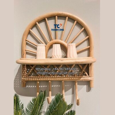 Arched Rattan Wall Shelf with Hooks wholesale (4)