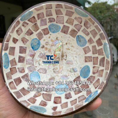 Coconut Bowl With Seahorse Shaped Mother Of Pearl Inlay