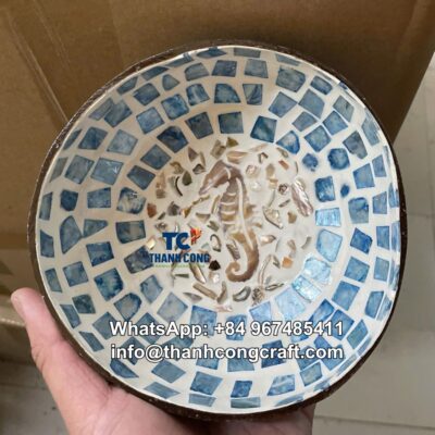 Coconut Bowl With Seahorse Shaped Mother Of Pearl Inlay Wholesale
