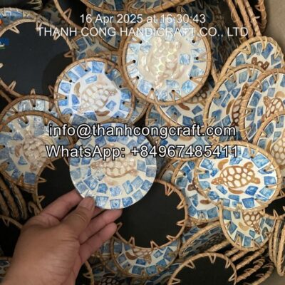 Mother of pearl Coaster with rattan wholesale in bulk (3)