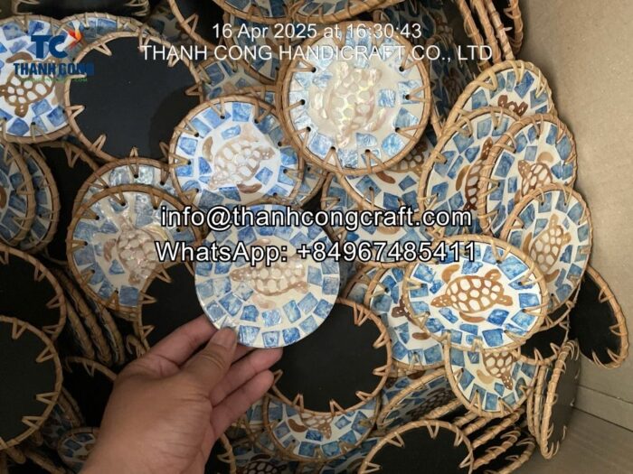 Mother of pearl Coaster with rattan wholesale in bulk (3)