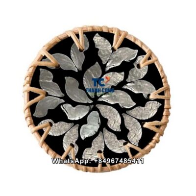 Wholesale Black Rattan Coaster With Mother Of Pearl - TCRCO 8903