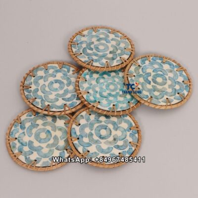 Wholesale Blue Floral Rattan Coasters