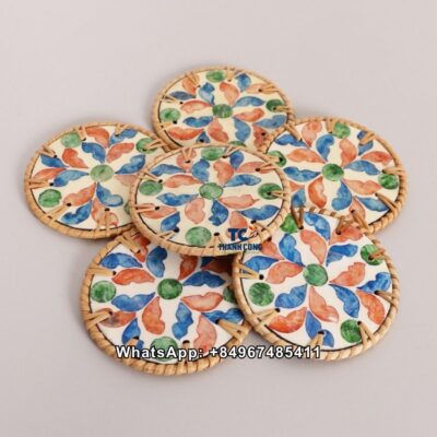 Wholesale Colorful Floral Rattan MOP Coasters Set - TCMCO 8947