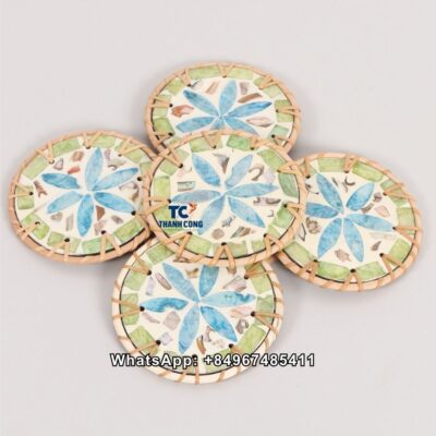 Wholesale Colorful Rattan Mnother of Pearl Coaster - TCRCO 8918