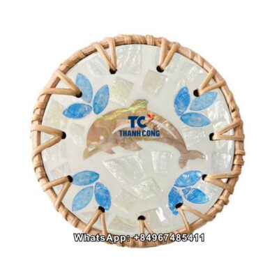 Wholesale Dolphin Mother Of Pearl Coaster With Rattan - TCRCO 8897