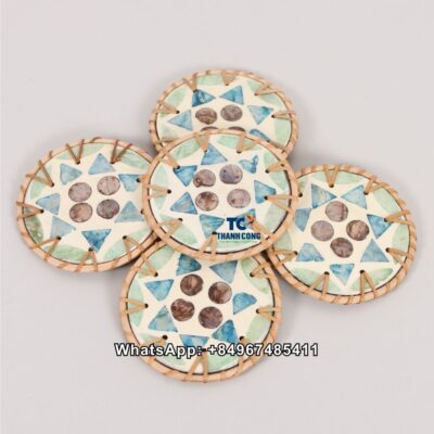 Wholesale Geometric Rattan MOP Coaster Set - TCMCO 8959