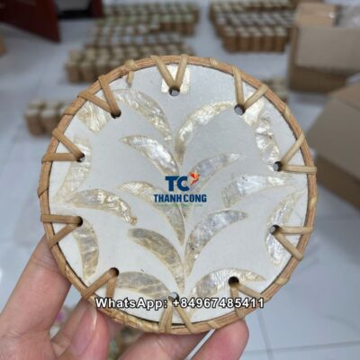 Wholesale Gold Leaf Rattan Mother Of Pearl Coaster - TCCT 8898