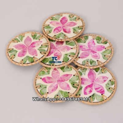 Wholesale Handmade Pink Flower Rattan Coasters - TCRCO 8936