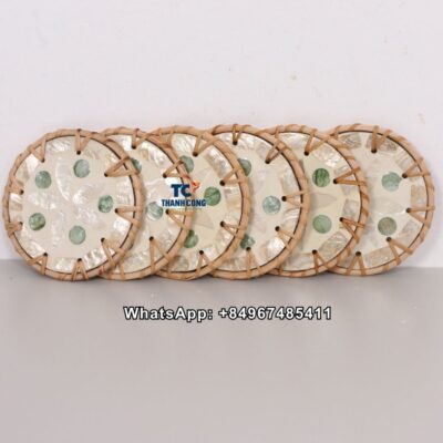 Wholesale Handwoven Rattan MOP Coasters Set - TCMCO 8943