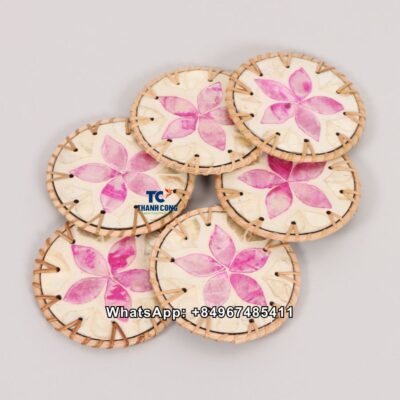Wholesale Mother Of Pearl Rattan Flower Coaster - TCRCO 8920