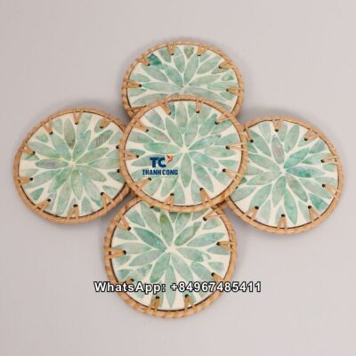 Wholesale Natural Rattan Mother Of Pearl Coaster - TCRCO 8912