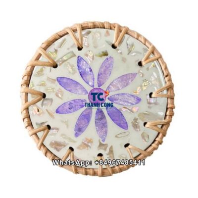 Wholesale Purle Flower Rattan Mother Of Pearl Coaster - TCRCO 8906