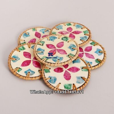 Wholesale Rattan Mother Of Pearl Coasters Set - TCRCO 8937