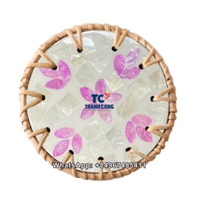 Wholesale Rattan Mother Of Pearl Inlay Coaster - TCRCO 8908