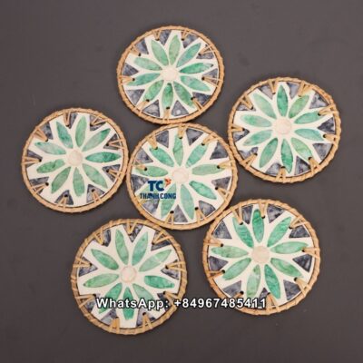 Wholesale Round Rattan Coasters With MOP - TCRCO 8933