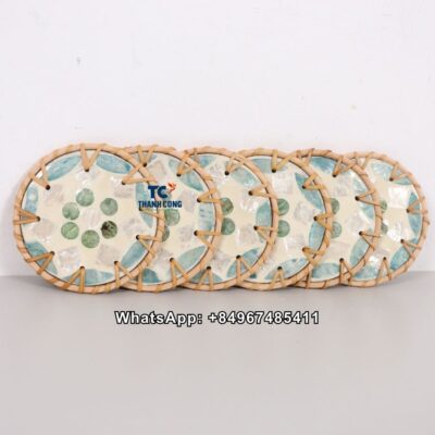 Wholesale Round Rattan MOP Coaster Set - TCMCO 8957