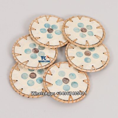 Wholesale Simple Pattern Rattan MOP Coaster - TCRCO 8958