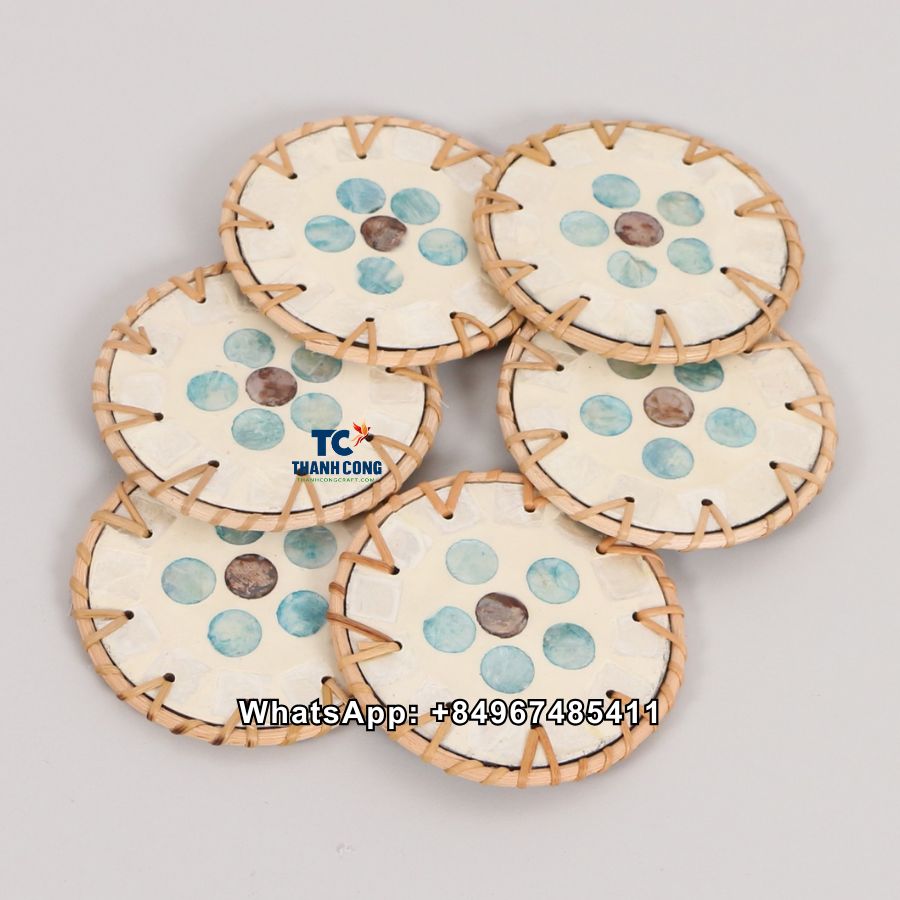Wholesale Simple Pattern Rattan MOP Coaster - TCRCO 8958
