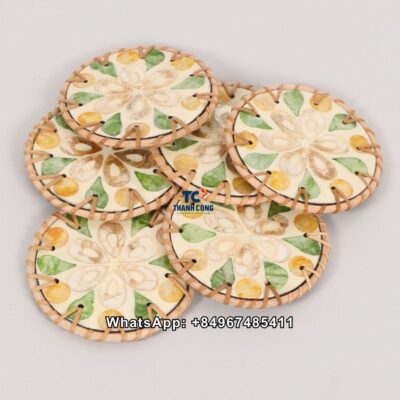Wholesale Sparkling Rattan MOP Coasters Set - TCMCO 8952