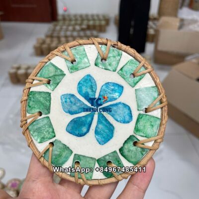 Wholesale Vintage Wicker Coaster Set With MOP - TCRCO 8910