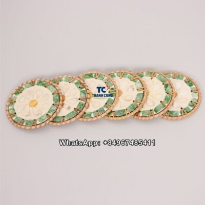 Wholesale White Flower Rattan MOP Coasters Set - TCMCO 8950
