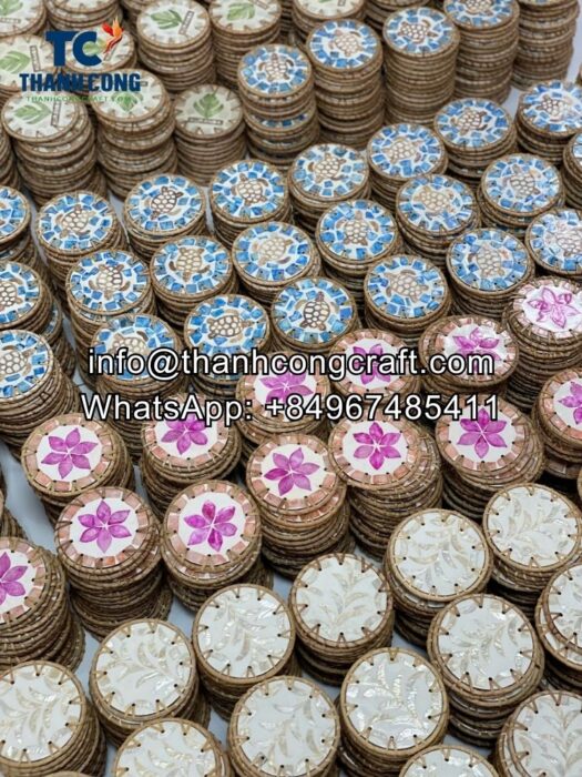 wholesale Rattan mother of pearl coasters set of 6 (3)