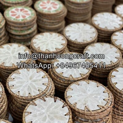 wholesale Rattan mother of pearl coasters set of 6 (4)
