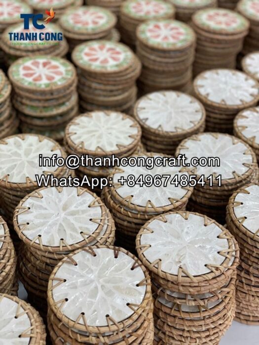 wholesale Rattan mother of pearl coasters set of 6 (4)